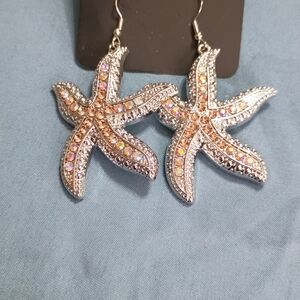 paparazzi Silver Starfish Drop Earrings with Iridescent Accents